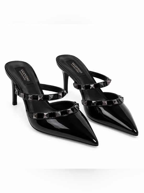 Zara Shoes - Valentino Black Patent Leather Studded Mules
